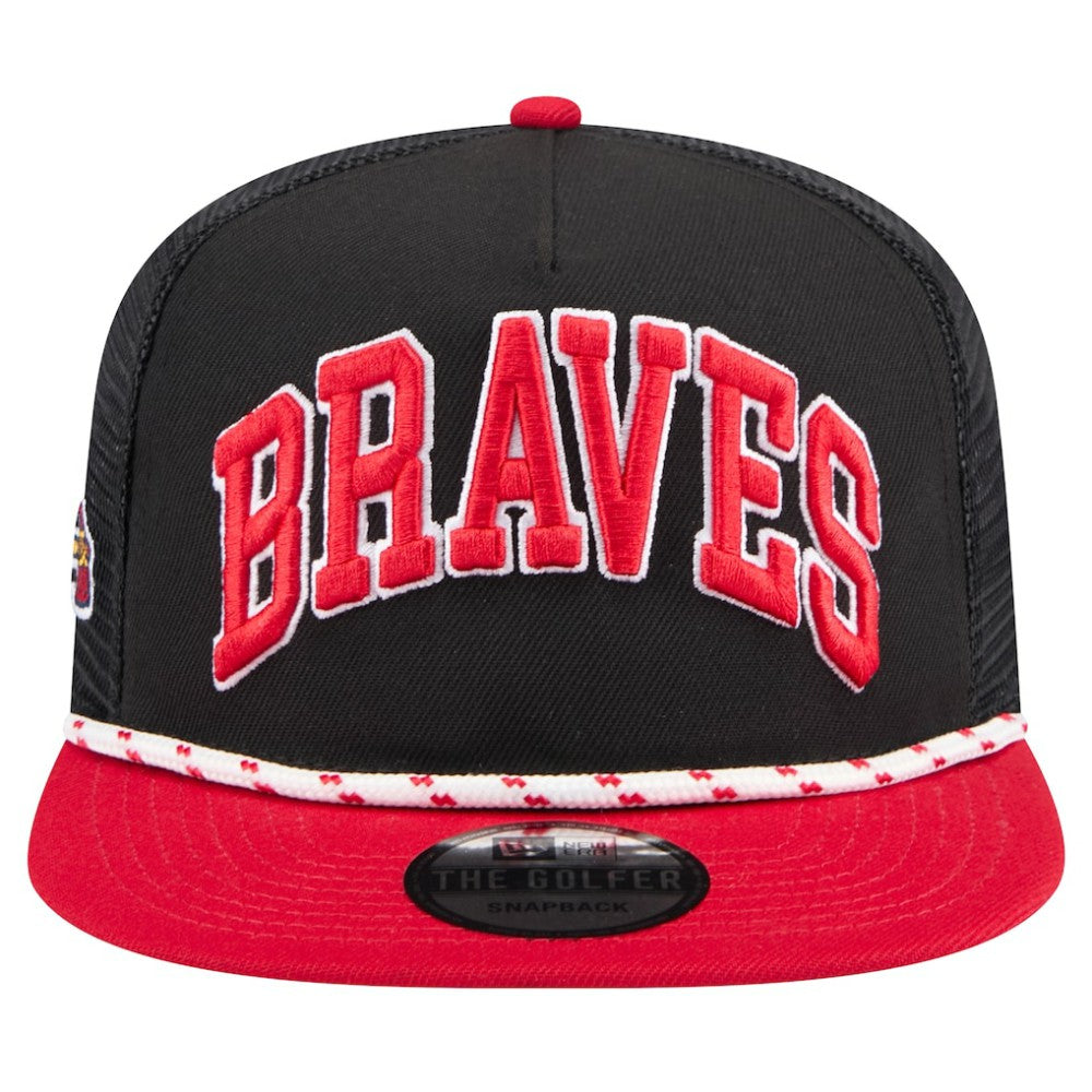 Atlanta Braves New Era Throwback Meshback Golfer Hat - Black Hats