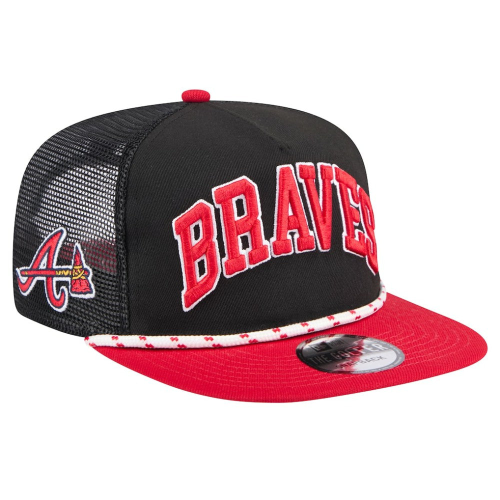 Atlanta Braves New Era Throwback Meshback Golfer Hat - Black Hats