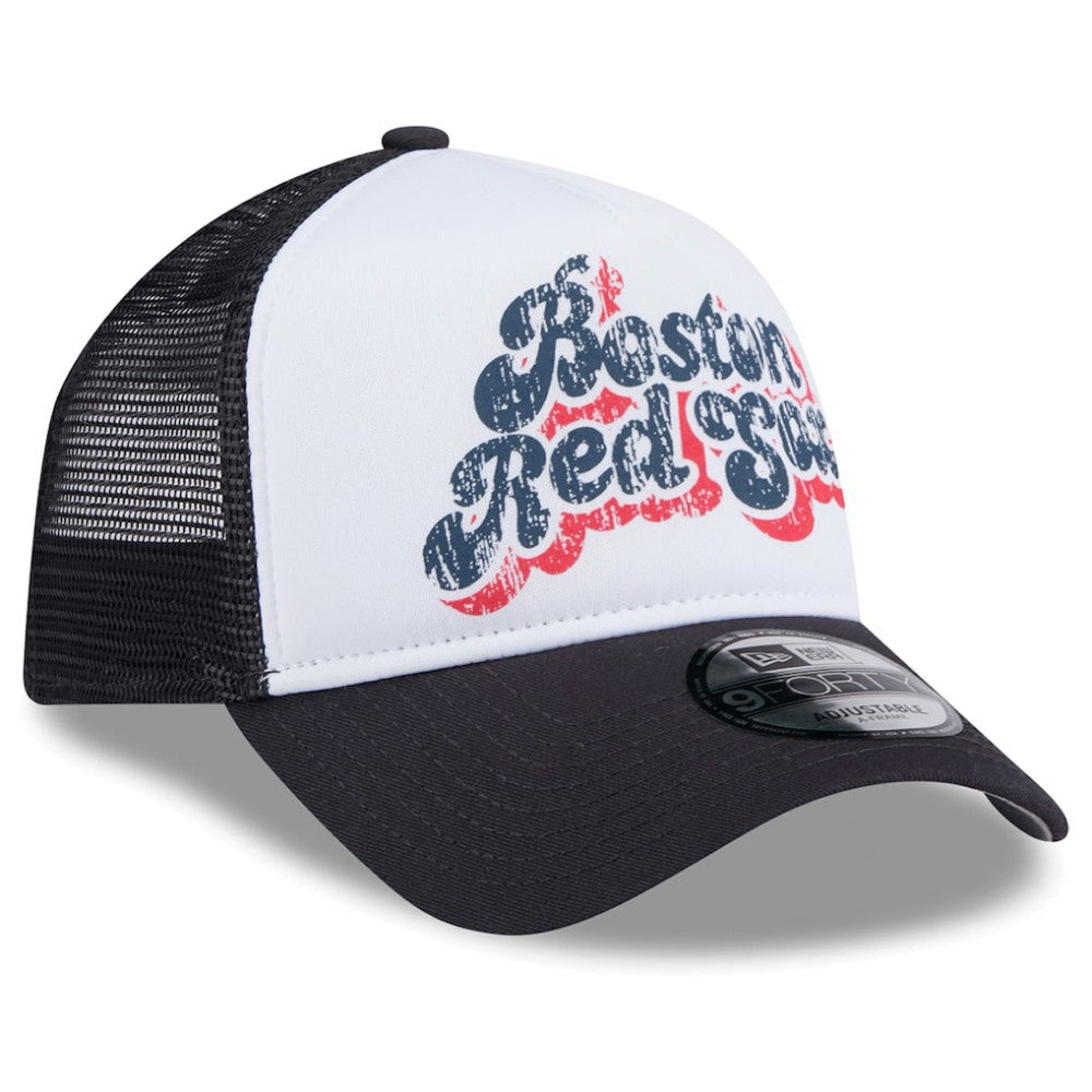 Boston Red Sox New Era Women's Throwback Team Foam Front A-Frame Trucker 9FORTY Adjustable Hat - White/Navy Hats