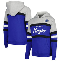 Orlando Magic Youth Hardwood Classics Head Coach Pullover Hoodie Blue/Heather Gray - Mitchell & Ness