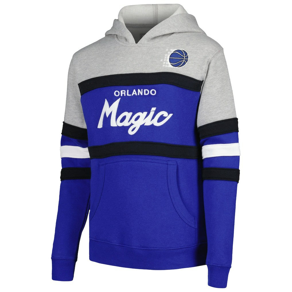 Orlando Magic Youth Hardwood Classics Head Coach Pullover Hoodie Blue/Heather Gray - Mitchell & Ness
