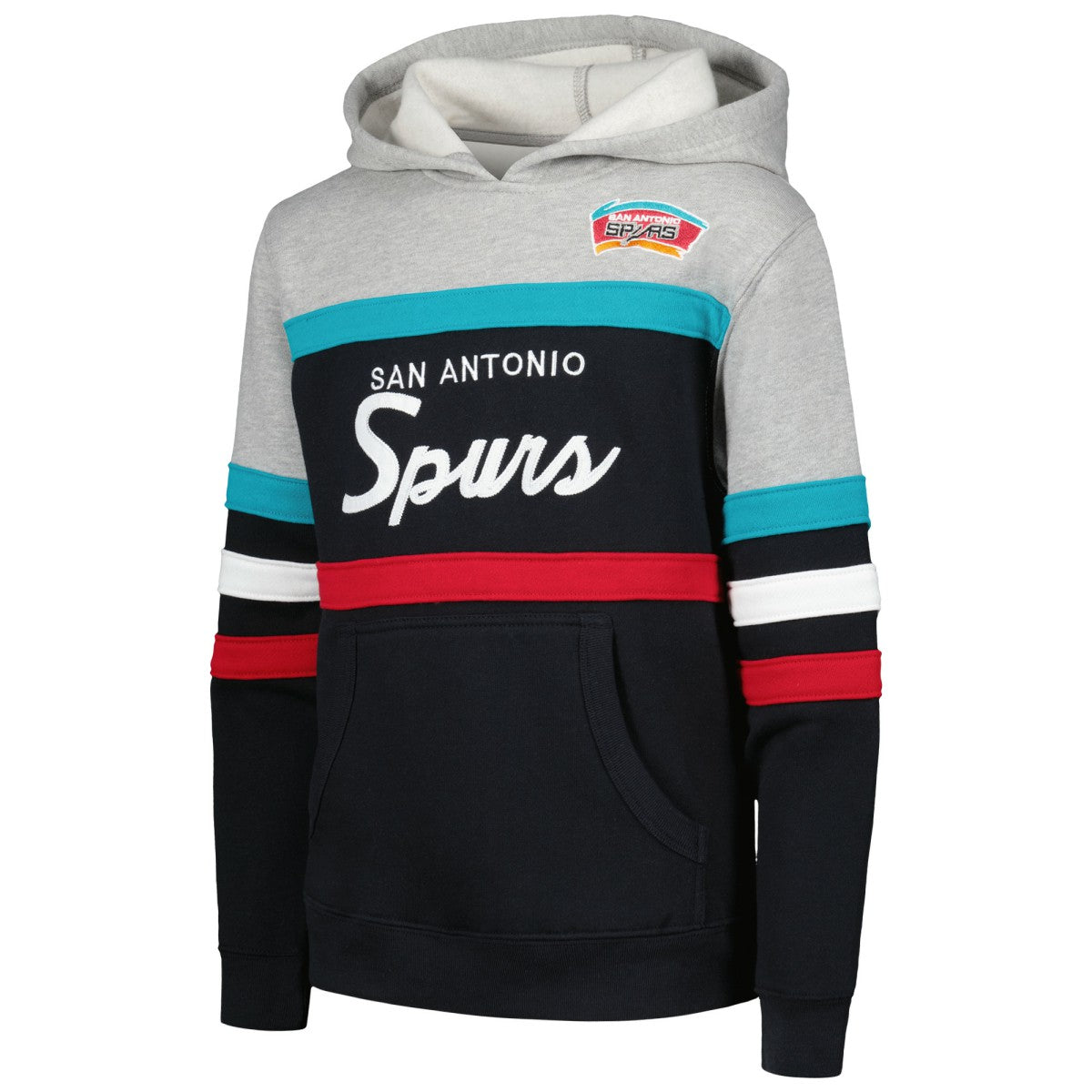 San Antonio Spurs Youth Hardwood Classics Head Coach Pullover Hoodie Black/Heather Gray - Mitchell & Ness