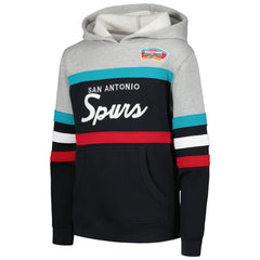 San Antonio Spurs Youth Hardwood Classics Head Coach Pullover Hoodie Black/Heather Gray - Mitchell & Ness