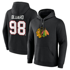 Connor Bedard Chicago Blackhawks Fanatics Authentic Stack Name & Number Tri-Blend Pullover Hoodie - Black | US 200398124
