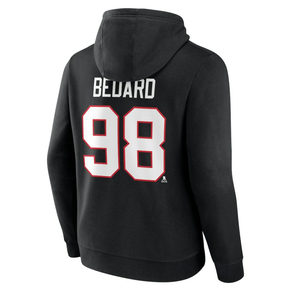 Connor Bedard Chicago Blackhawks Fanatics Authentic Stack Name & Number Tri-Blend Pullover Hoodie - Black | US 200398124