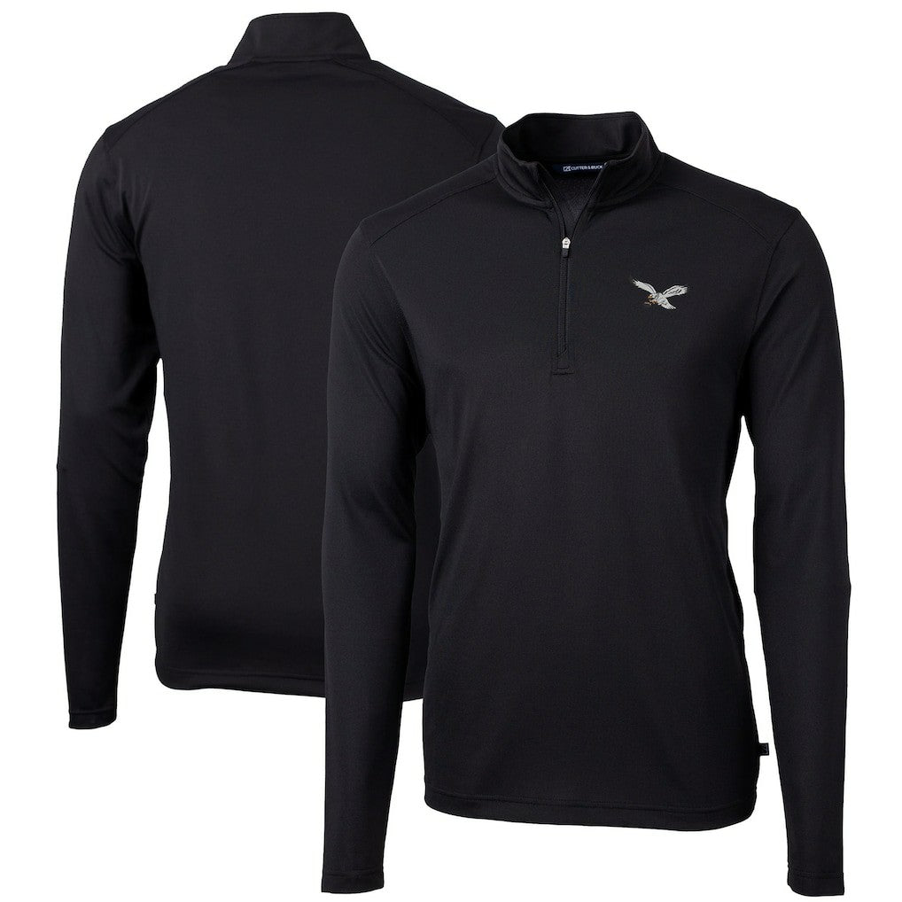 Philadelphia Eagles Cutter & Buck Virtue Eco Pique Recycled Quarter-Zip Pullover - Black Pullover