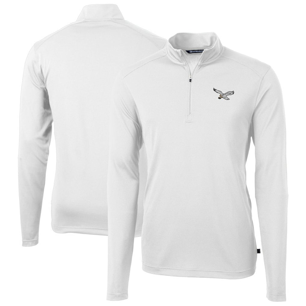 Philadelphia Eagles Cutter & Buck Virtue Eco Pique Recycled Quarter-Zip Pullover - White Pullover