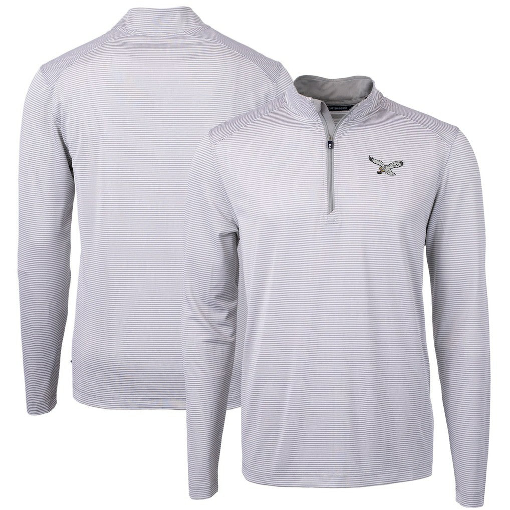 Philadelphia Eagles Cutter & Buck Virtue Eco Pique Micro Stripe Recycled Quarter-Zip Pullover Top - White Pullover
