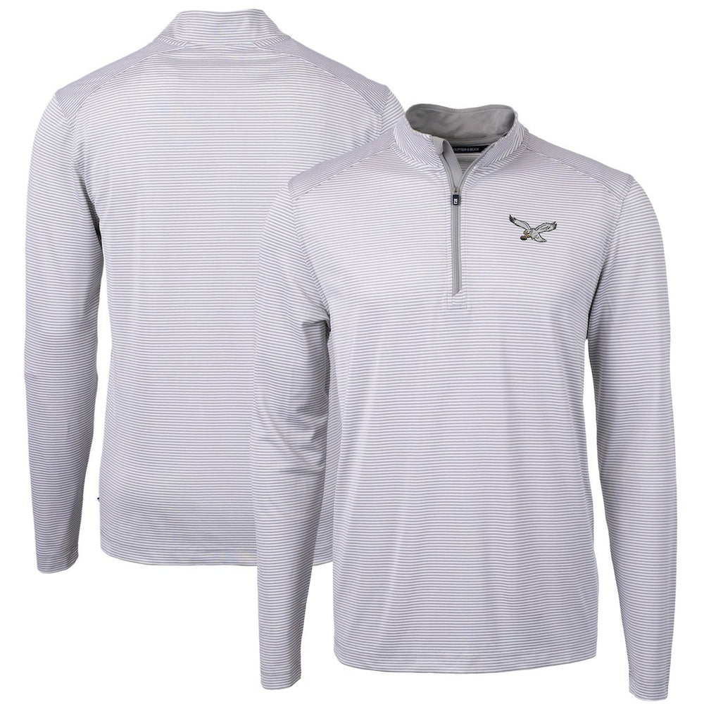 Philadelphia Eagles Cutter & Buck Virtue Eco Pique Micro Stripe Recycled Quarter-Zip Pullover Top - White Pullover