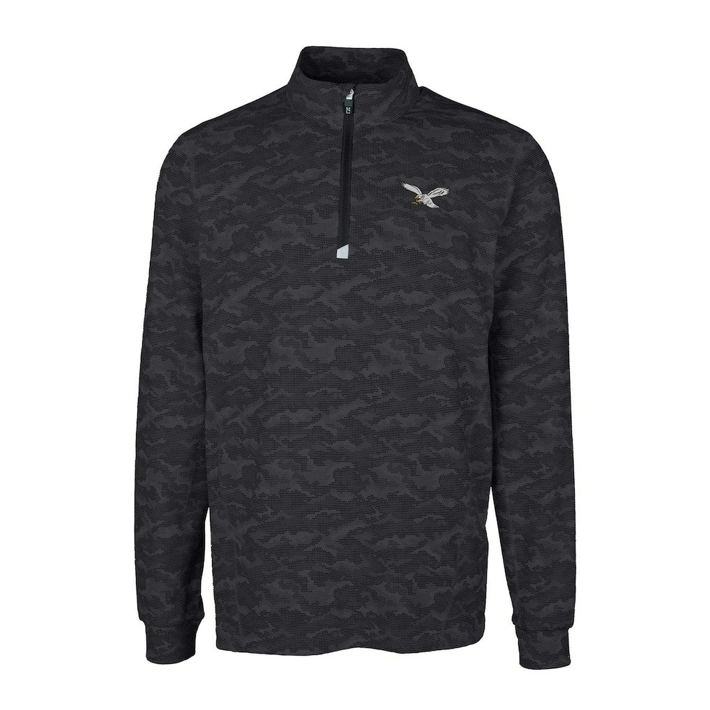 Philadelphia Eagles Cutter & Buck Traverse Camo Print Stretch Quarter-Zip Pullover - Black Pullover