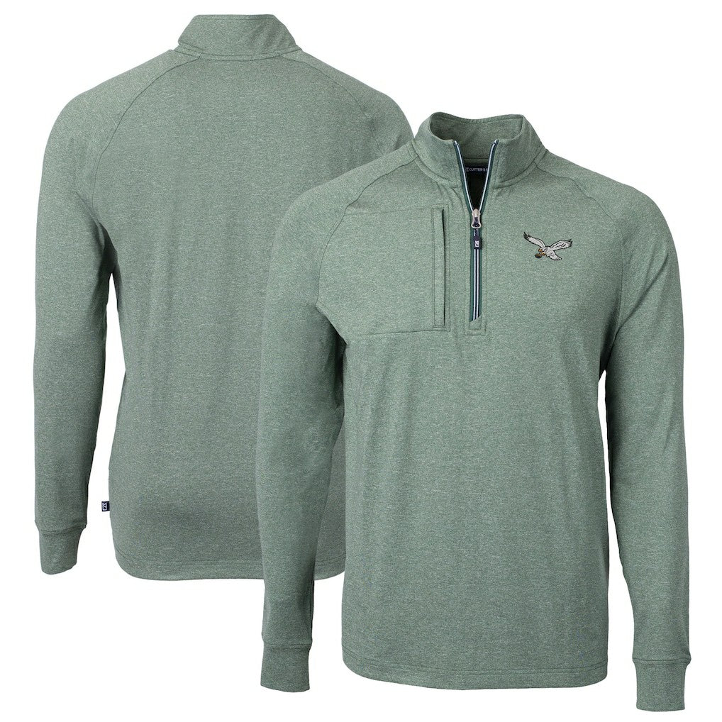 Philadelphia Eagles Cutter & Buck Adapt Eco Knit Heathered Recycled Quarter-Zip Pullover - Heather Green Pullover