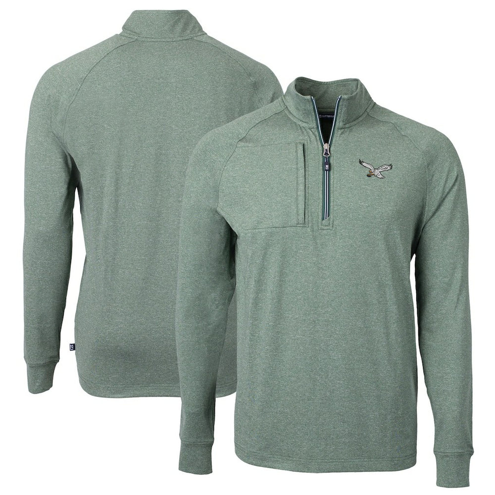 Philadelphia Eagles Cutter & Buck Adapt Eco Knit Heathered Recycled Quarter-Zip Pullover - Heather Green Pullover