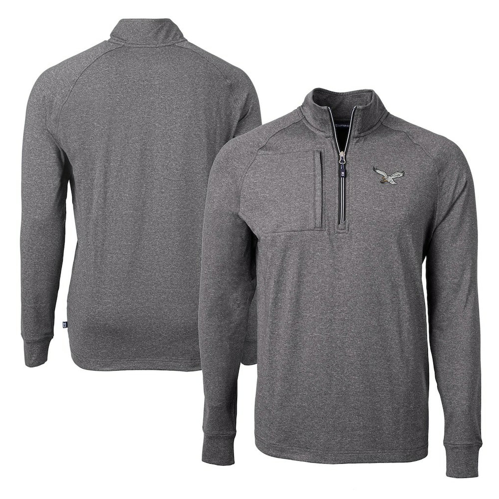 Philadelphia Eagles Cutter & Buck Adapt Eco Knit Heathered Recycled Quarter-Zip Pullover - Heather Black Pullover