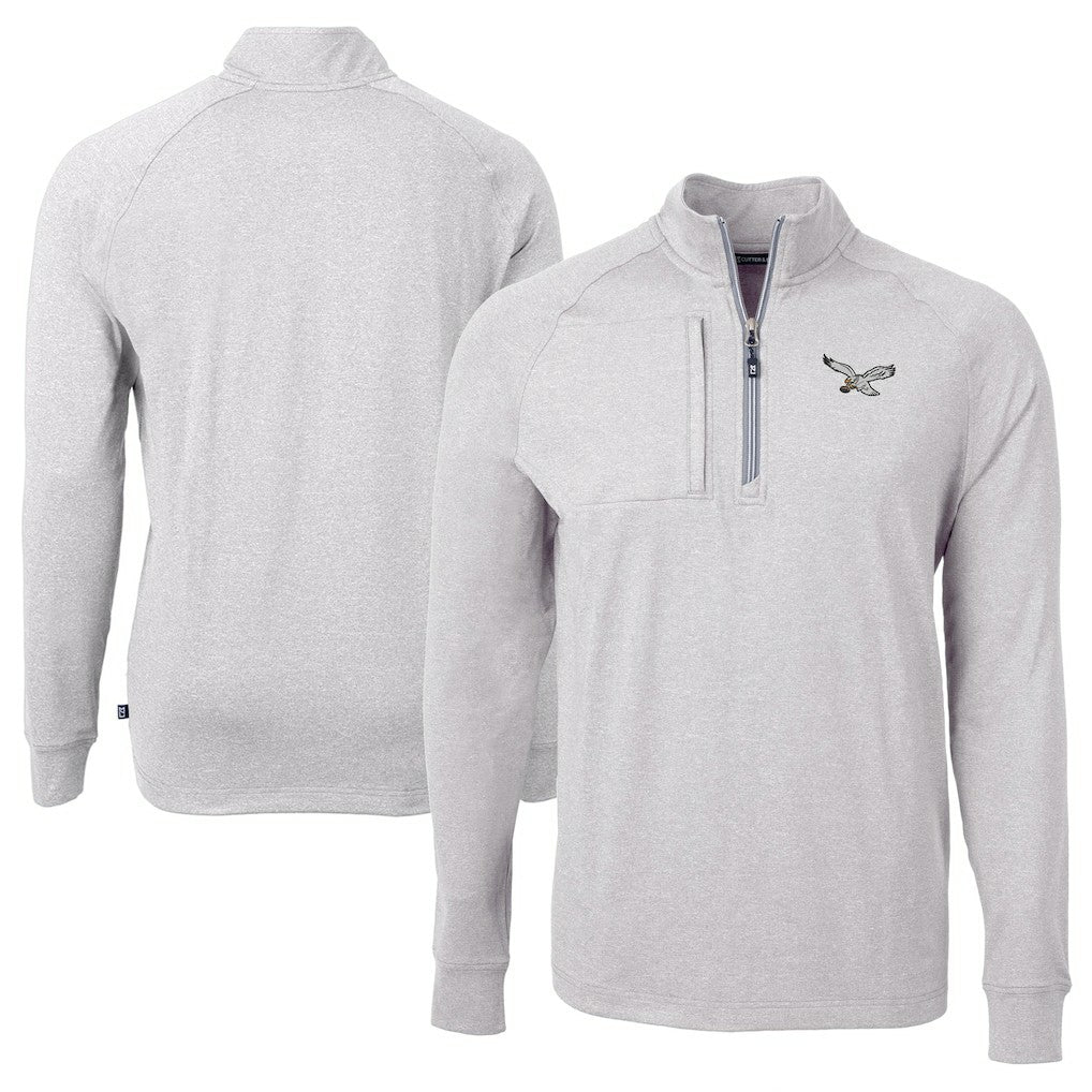 Philadelphia Eagles Cutter & Buck Adapt Eco Knit Heathered Recycled Quarter-Zip Pullover - Heather Gray Pullover