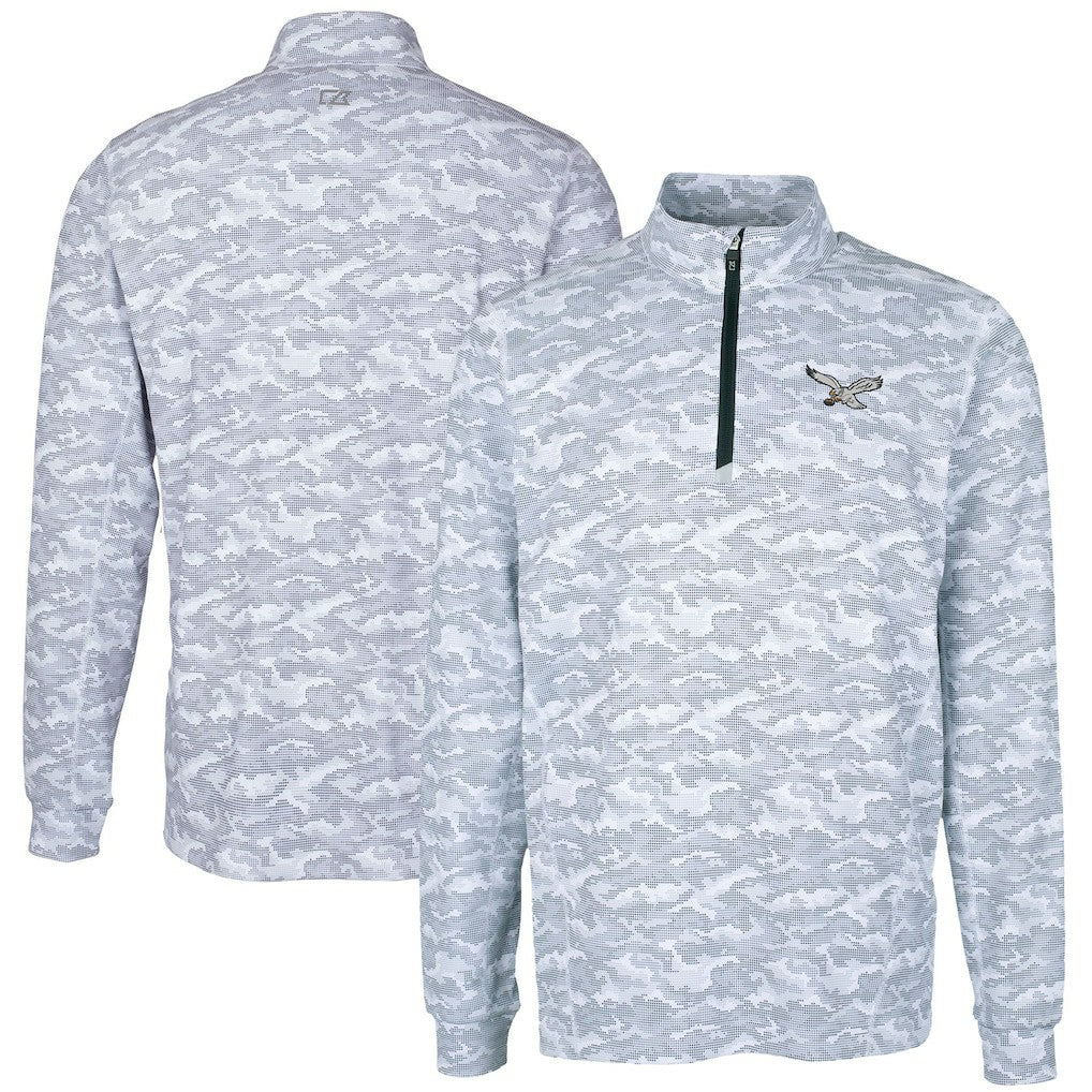 Philadelphia Eagles Cutter & Buck Traverse Camo Print Stretch Quarter-Zip Pullover - Charcoal Pullover