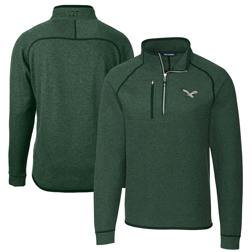 Philadelphia Eagles Cutter & Buck Mainsail Sweater-Knit Half-Zip Pullover Jacket - Heather Green Pullover