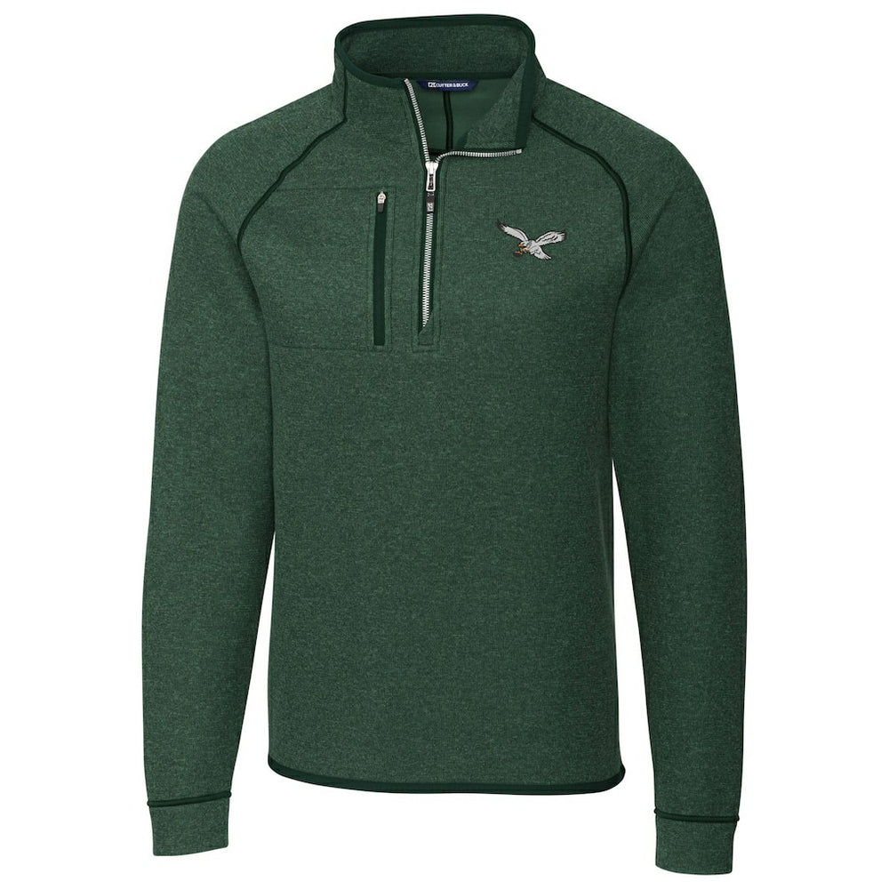 Philadelphia Eagles Cutter & Buck Mainsail Sweater-Knit Half-Zip Pullover Jacket - Heather Green Pullover