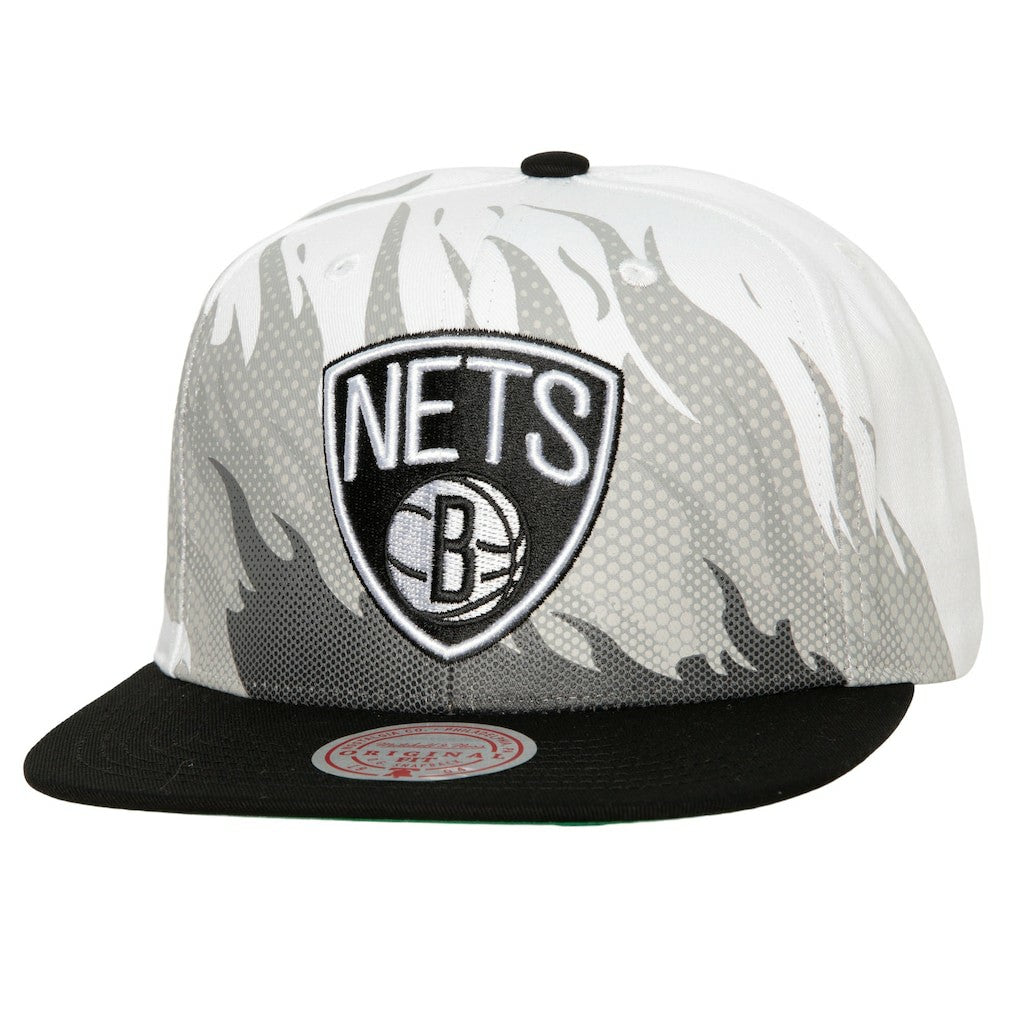 Brooklyn Nets Hot Fire Snapback Hat White - Mitchell & Ness