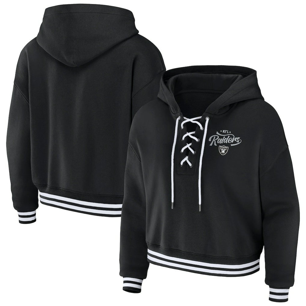 Las Vegas Raiders WEAR by Erin Andrews Women's Lace-Up Pullover Hoodie - Black Hoodies