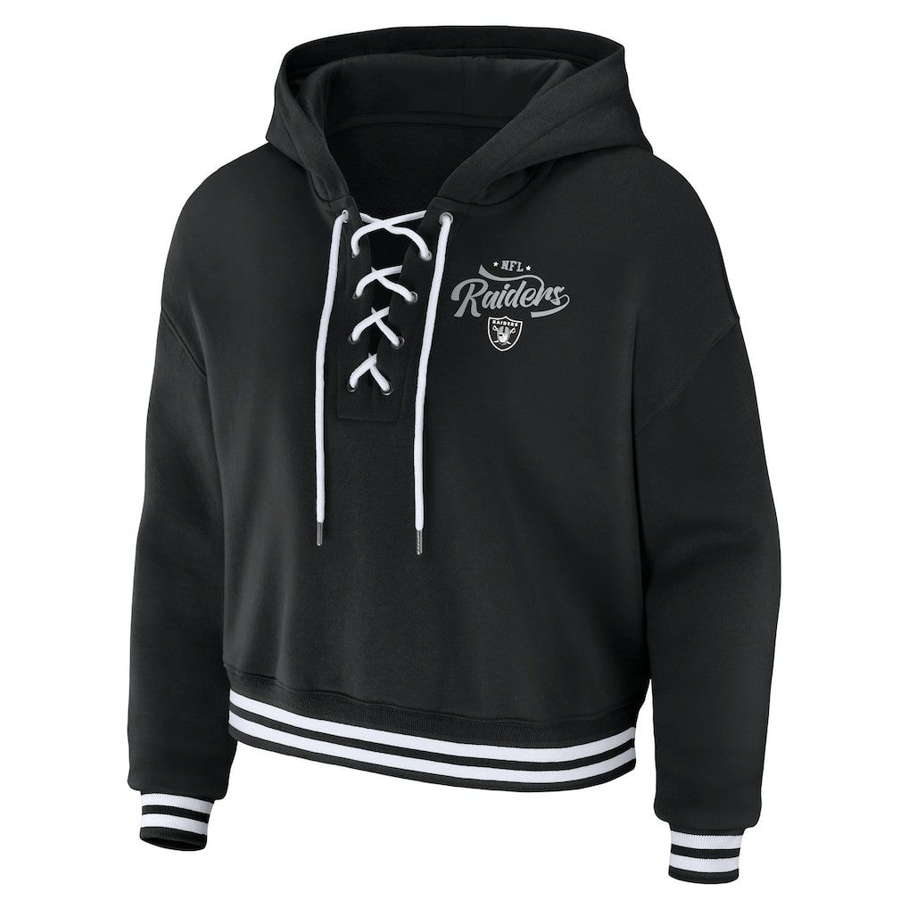 Las Vegas Raiders WEAR by Erin Andrews Women's Lace-Up Pullover Hoodie - Black Hoodies