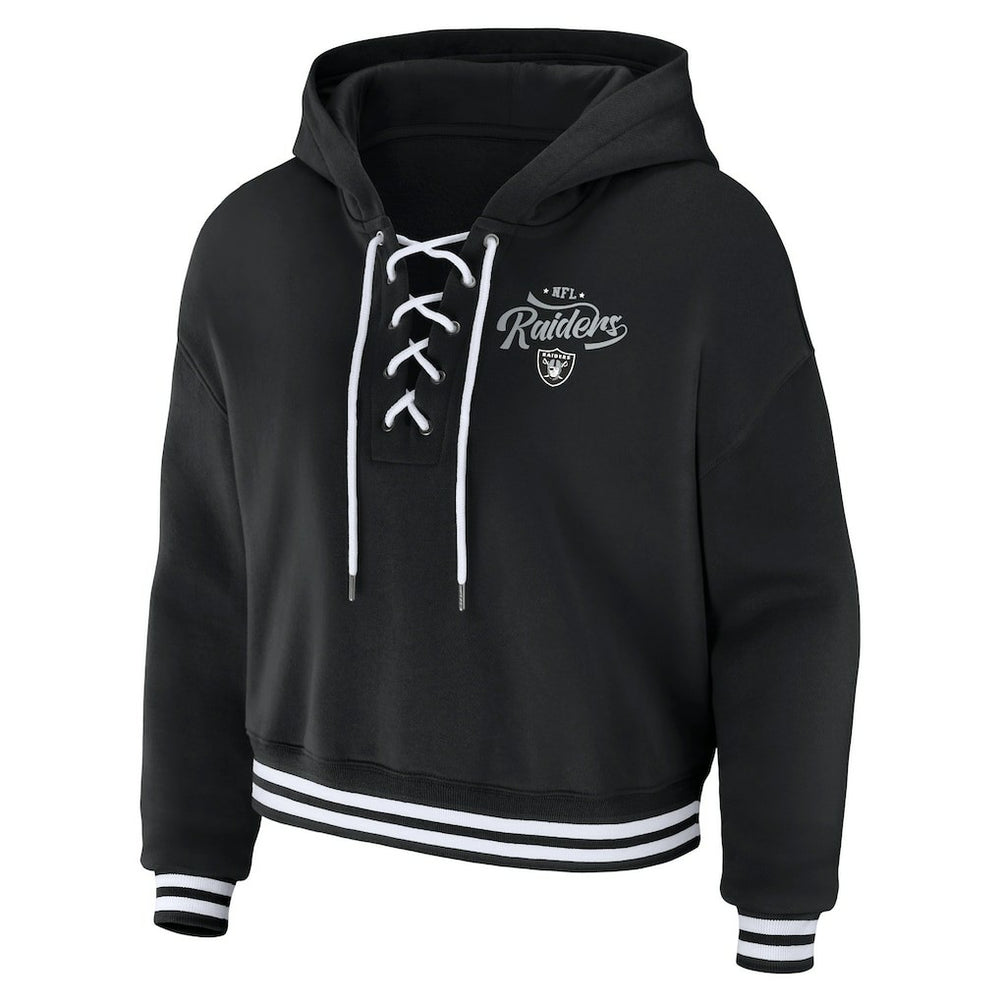 Las Vegas Raiders WEAR by Erin Andrews Women's Lace-Up Pullover Hoodie - Black Hoodies