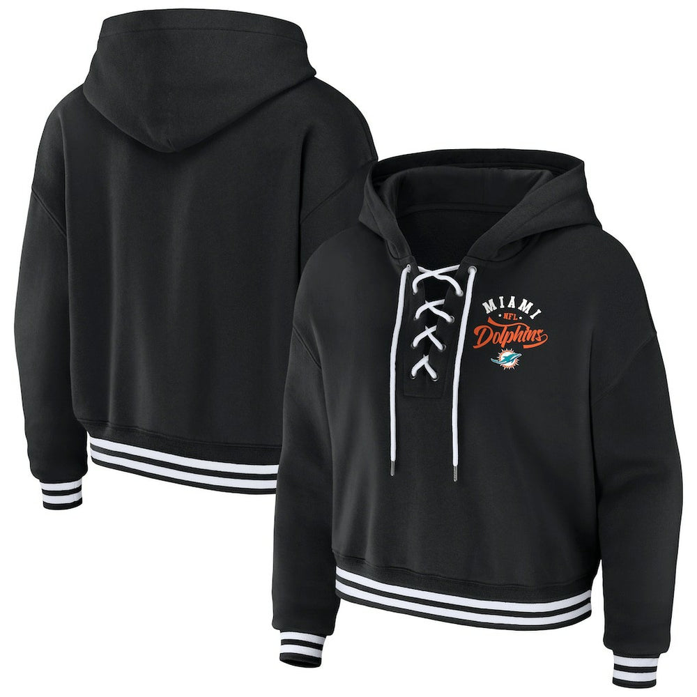 Miami Dolphins WEAR by Erin Andrews Women's Lace-Up Pullover Hoodie - Black Hoodies