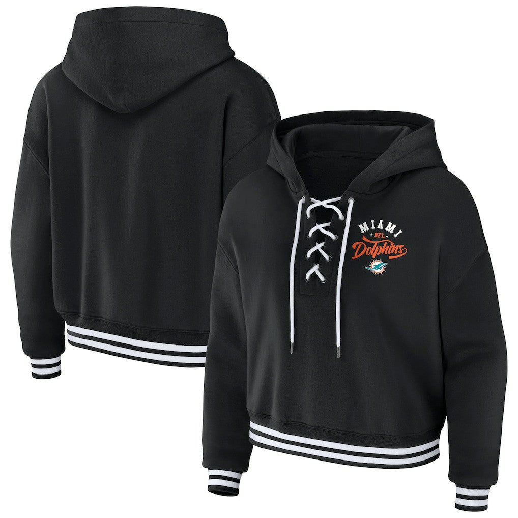 Miami Dolphins WEAR by Erin Andrews Women's Lace-Up Pullover Hoodie - Black Hoodies
