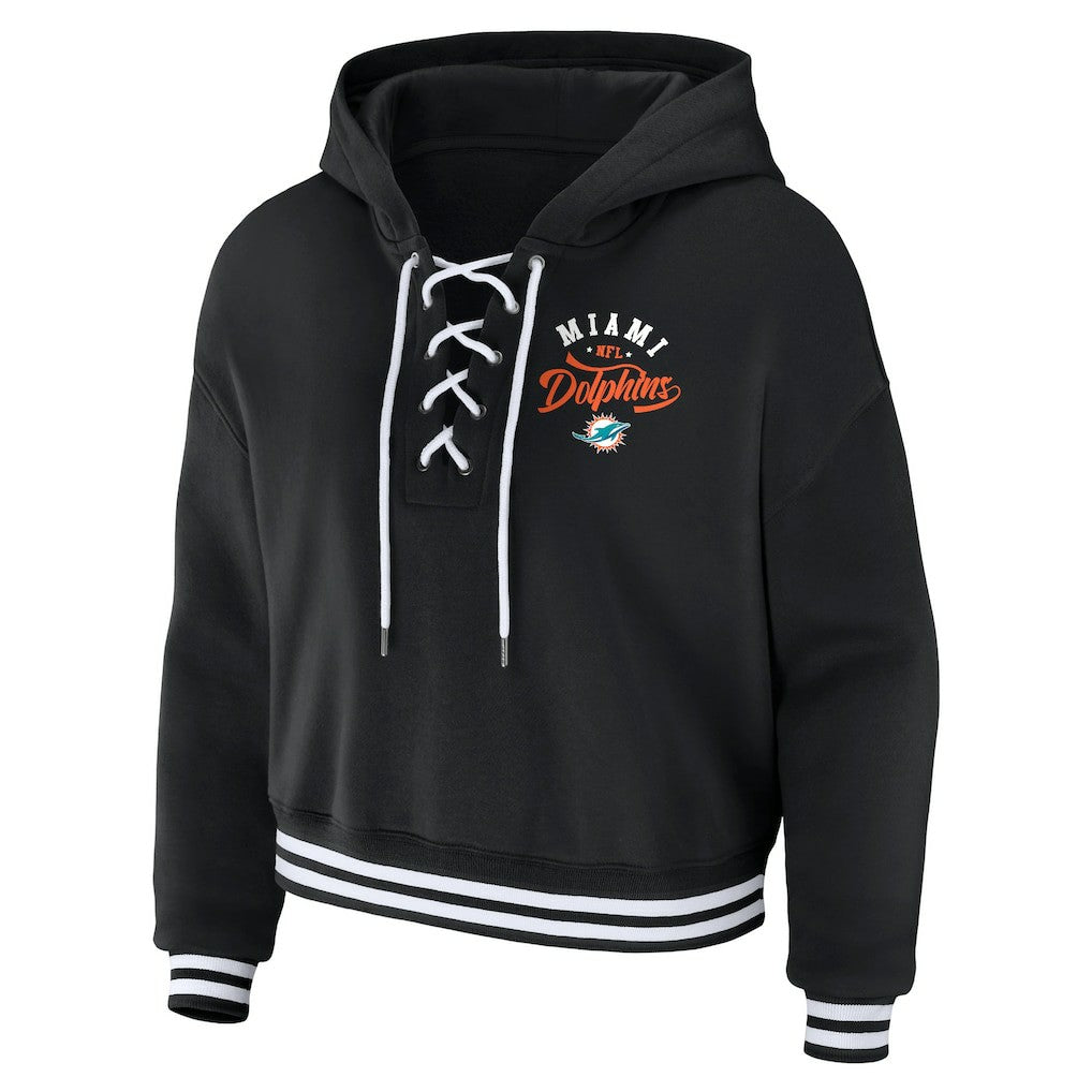 Miami Dolphins WEAR by Erin Andrews Women's Lace-Up Pullover Hoodie - Black Hoodies