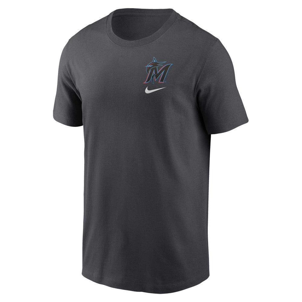 Miami Marlins Nike Logo Sketch Bar T-Shirt - Charcoal T-shirts