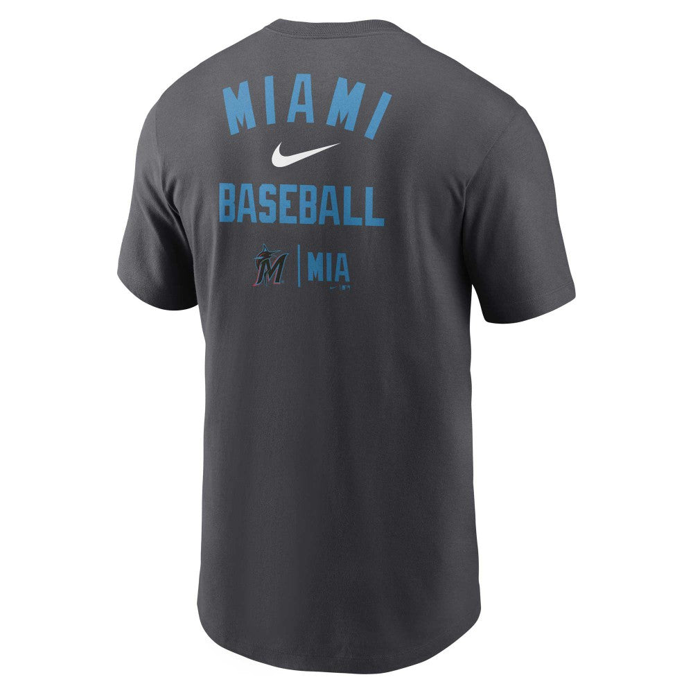Miami Marlins Nike Logo Sketch Bar T-Shirt - Charcoal T-shirts