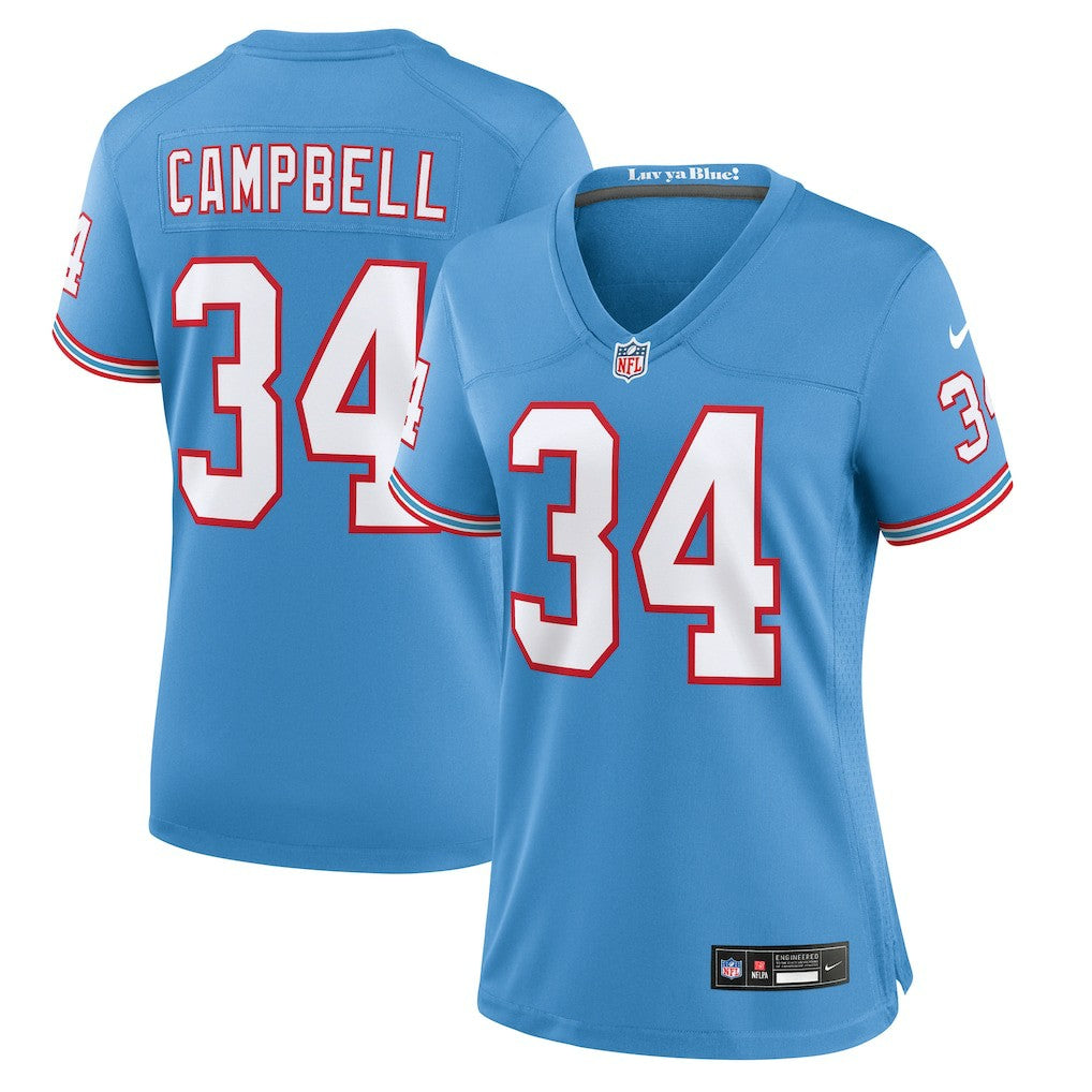 Earl Campbell Tennessee Titans Women's Oilers Throwback Retired Player Game Jersey - Light Blue Jerseys
