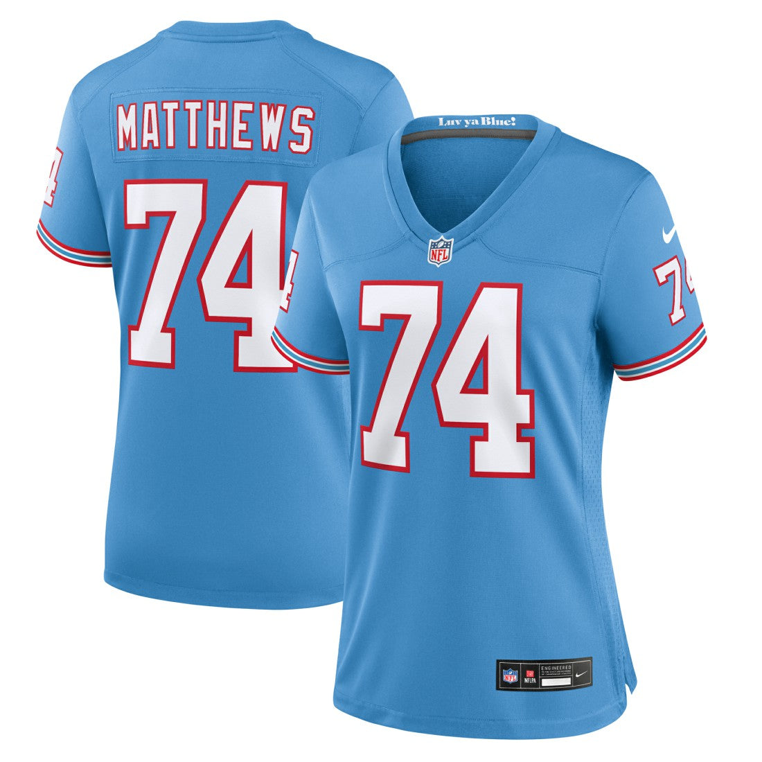 Bruce Matthews Tennessee Titans Women's Oilers Throwback Retired Player Game Jersey - Light Blue Jerseys