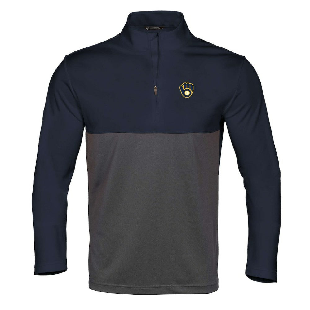 Milwaukee Brewers Levelwear Pursue Insignia 2.0 Quarter-Zip Pullover Top - Navy/Charcoal Pullover