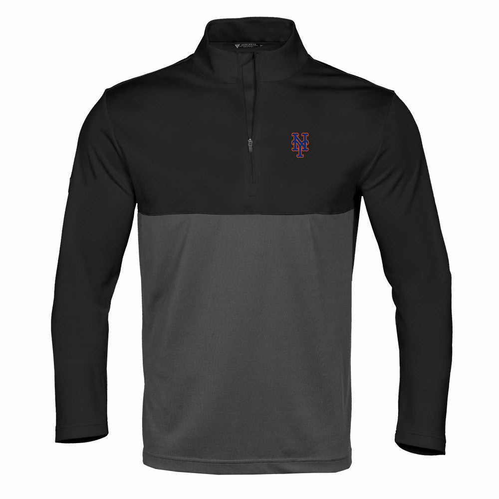 New York Mets Levelwear Pursue Insignia 2.0 Quarter-Zip Pullover Top - Black/Charcoal Pullover