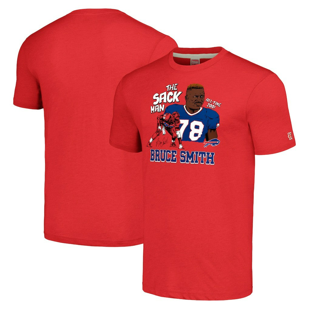 Bruce Smith Buffalo Bills Homage Unisex Caricature Retired Player Tri-Blend T-Shirt - Red T-shirts