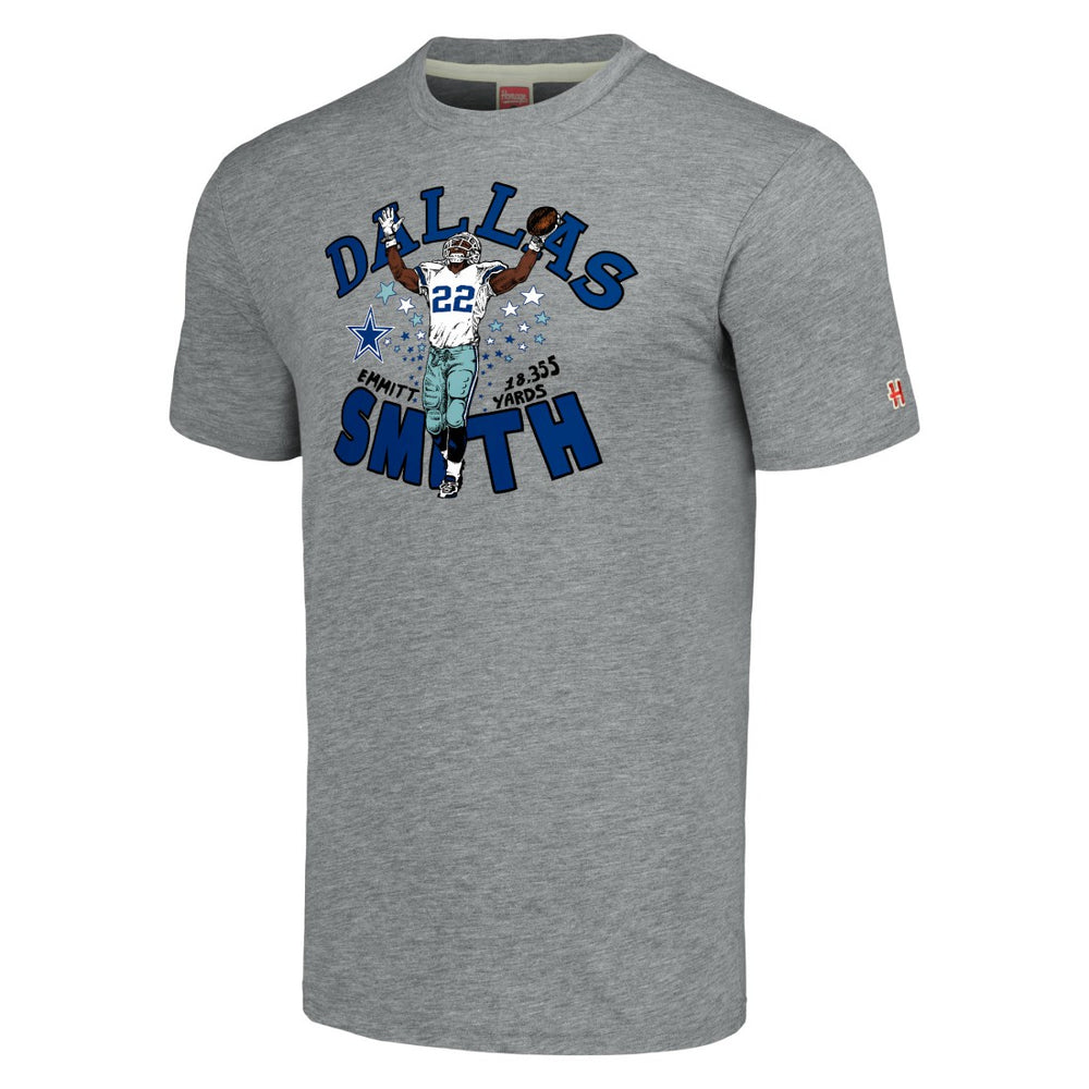 Emmitt Smith Dallas Cowboys Homage Unisex Caricature Retired Player Tri-Blend T-Shirt - Gray T-shirts
