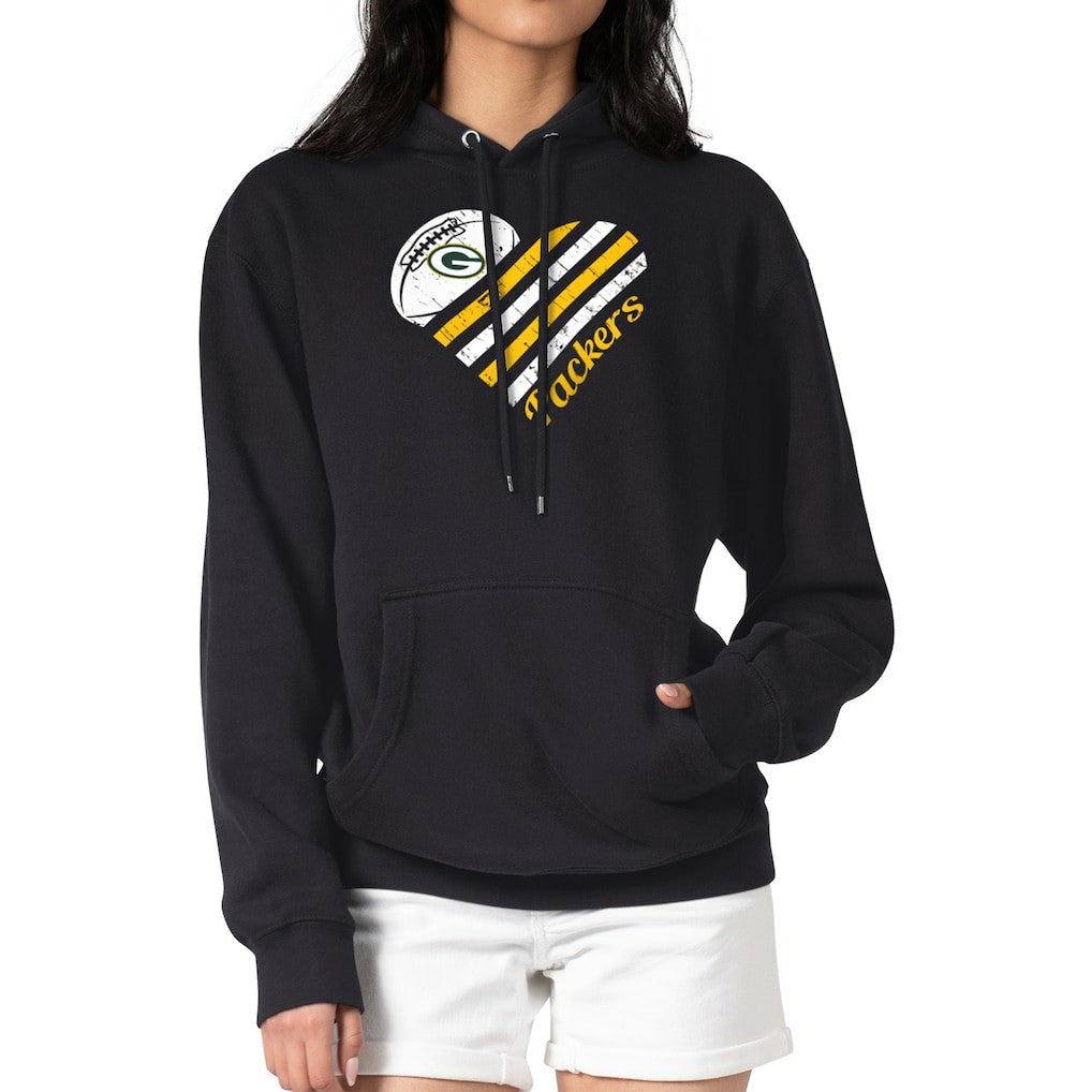 Green Bay Packers G-III 4Her by Carl Banks Women's Heart Graphic Fleece Pullover Hoodie - Black Hoodies