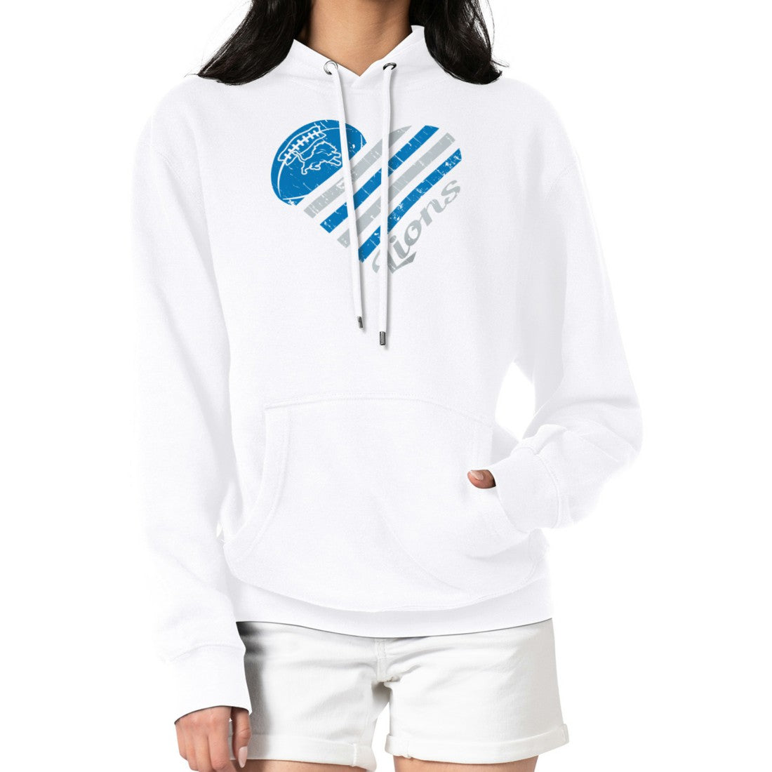 Detroit Lions G-III 4Her by Carl Banks Women's Heart Graphic Fleece Pullover Hoodie - White Hoodies