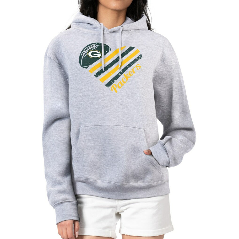 Green Bay Packers G-III 4Her by Carl Banks Women's Heart Graphic Fleece Pullover Hoodie - Heather Gray Hoodies