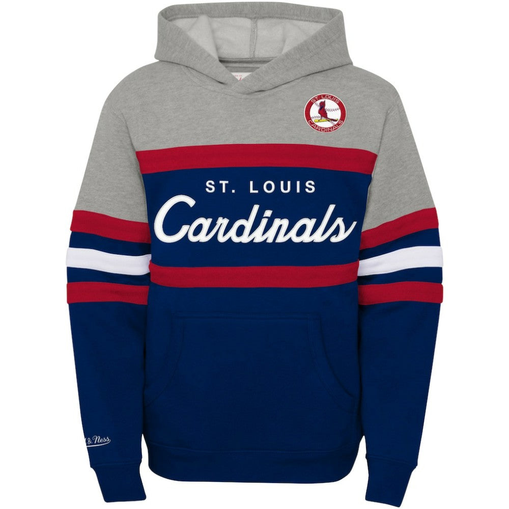 St. Louis Cardinals Mitchell & Ness Youth Cooperstown Collection Head Coach Pullover Hoodie - Heather Gray/Navy Hoodies