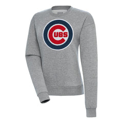 Chicago Cubs Antigua Women's Victory Chenille Pullover Sweatshirt - Heather Gray Pullover