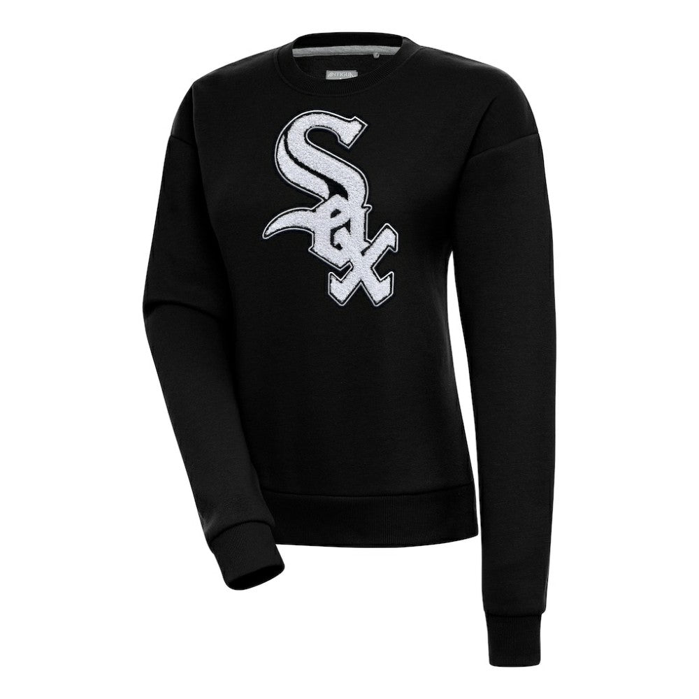 Chicago White Sox Antigua Women's Victory Chenille Pullover Sweatshirt - Black Pullover