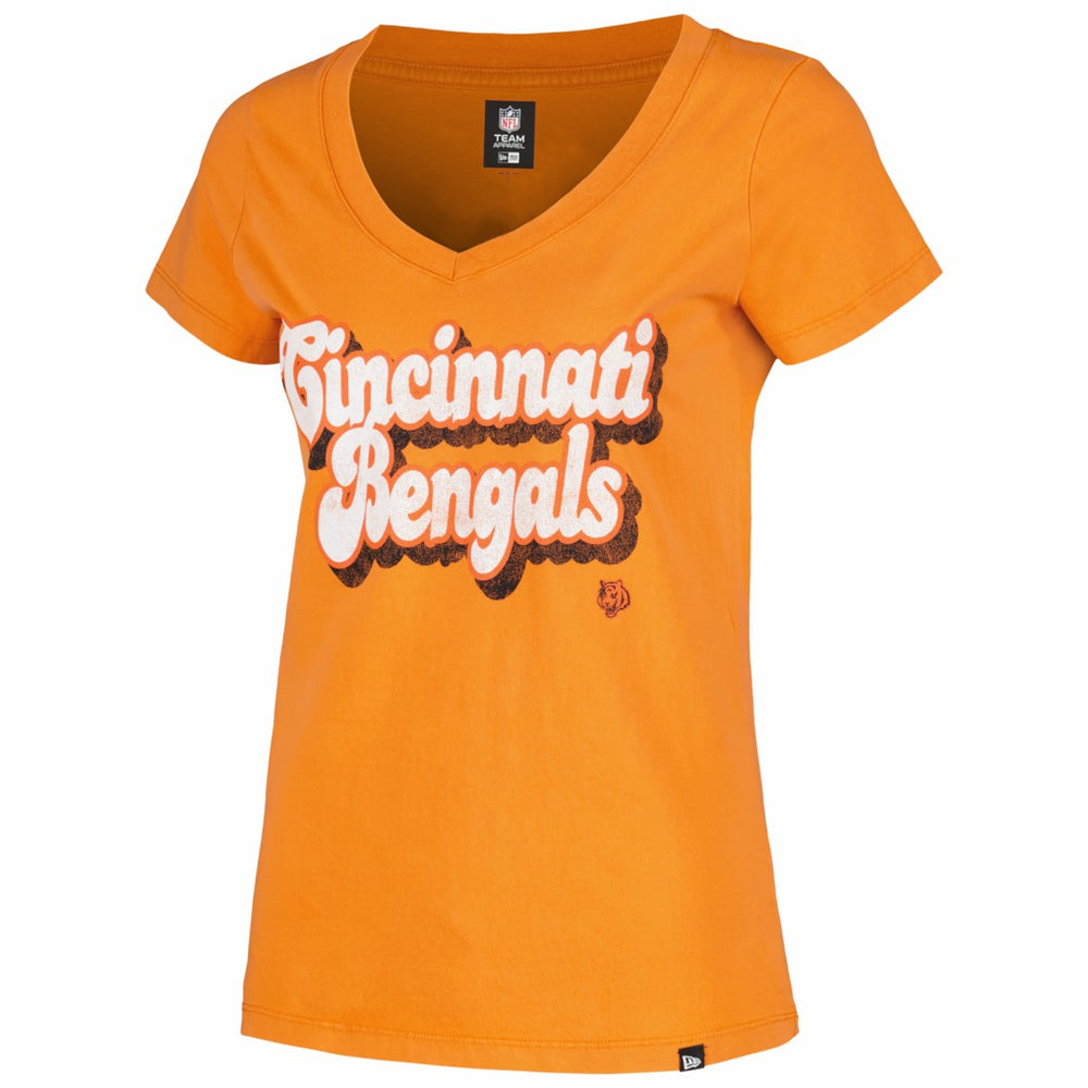 Cincinnati Bengals New Era Women's Enzyme Wash Low V-Neck T-Shirt - Orange T-shirts