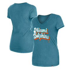 Miami Dolphins New Era Women's Enzyme Wash Low V-Neck T-Shirt - Aqua T-shirts