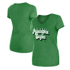 Philadelphia Eagles New Era Women's Enzyme Wash Low V-Neck T-Shirt - Green T-shirts