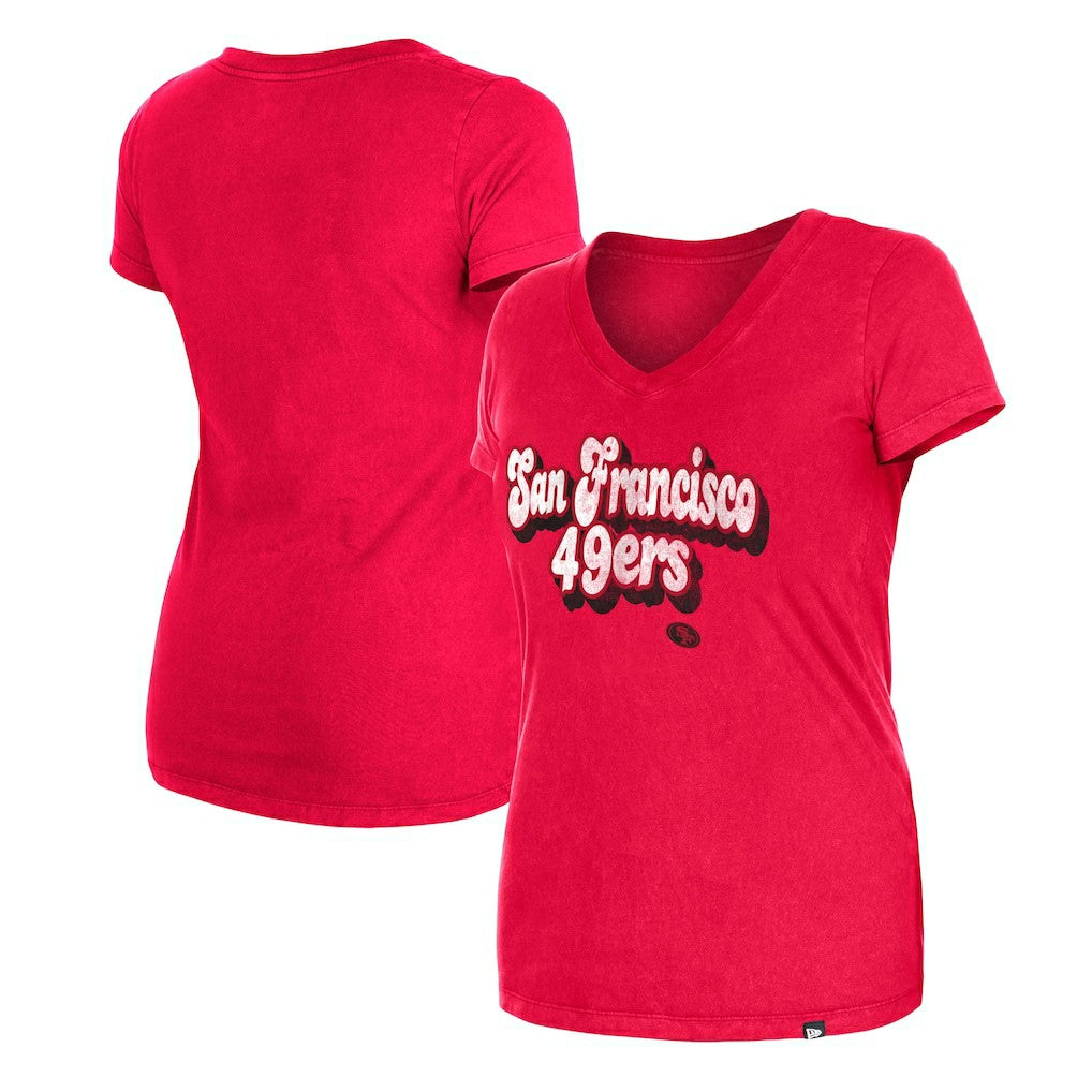 San Francisco 49ers New Era Women's Enzyme Wash Low V-Neck T-Shirt - Scarlet T-shirts