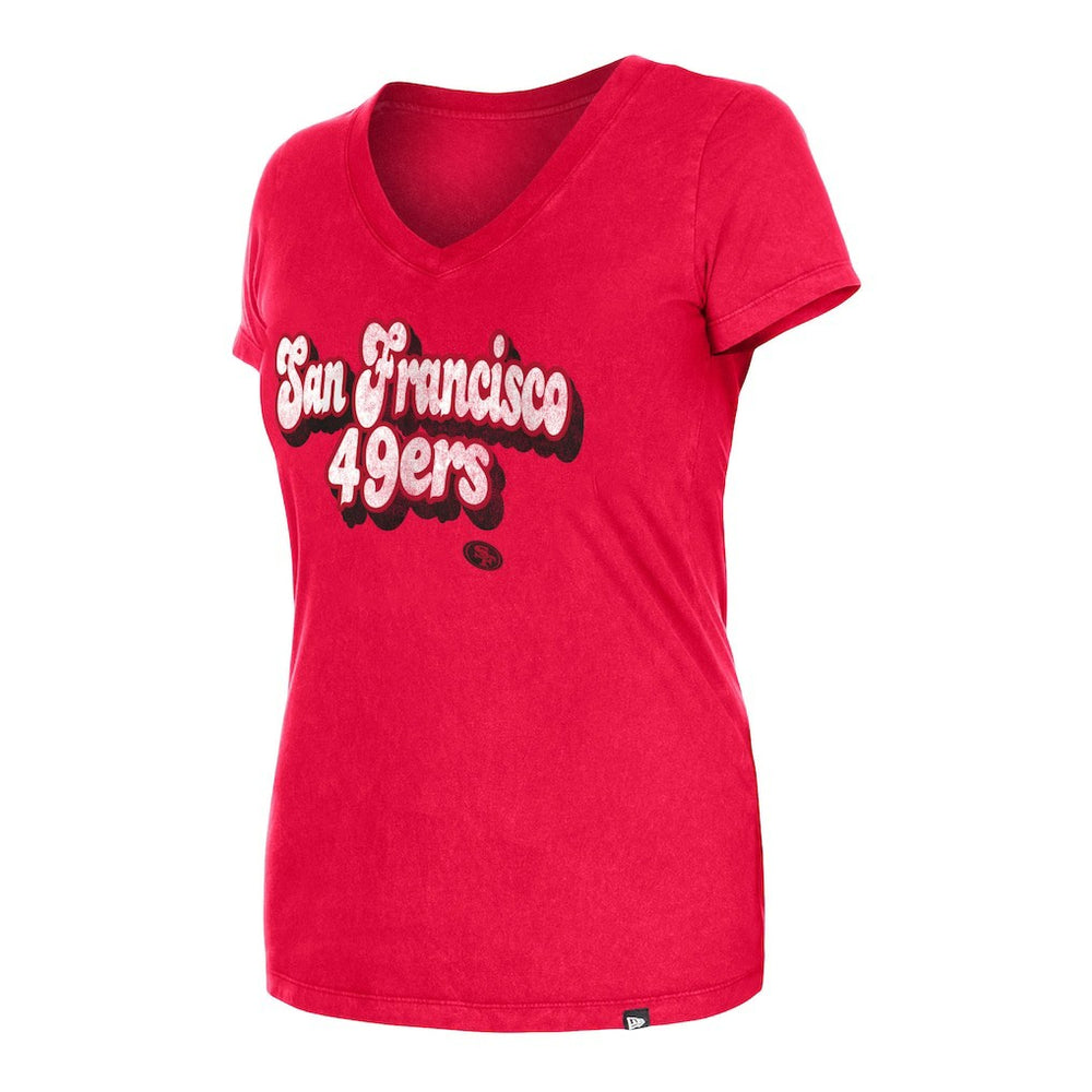 San Francisco 49ers New Era Women's Enzyme Wash Low V-Neck T-Shirt - Scarlet T-shirts