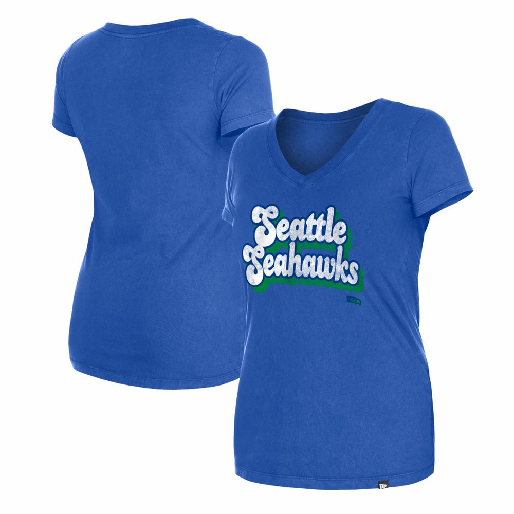 Seattle Seahawks New Era Women's Enzyme Wash Low V-Neck T-Shirt - Royal T-shirts