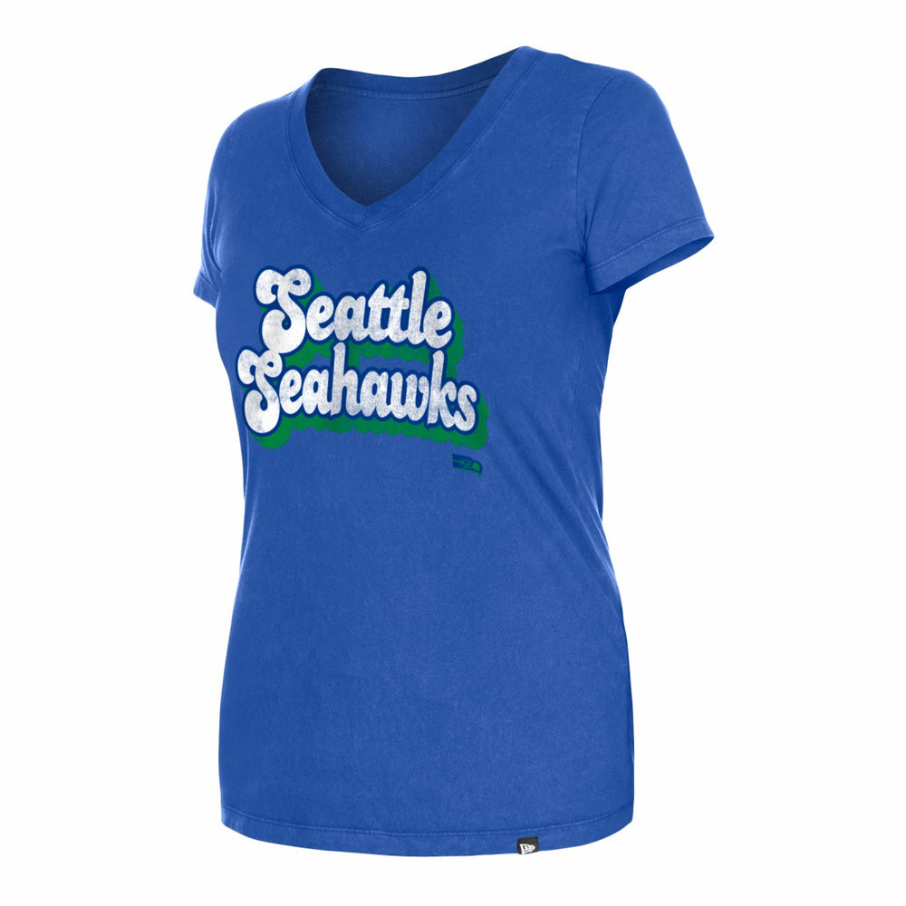 Seattle Seahawks New Era Women's Enzyme Wash Low V-Neck T-Shirt - Royal T-shirts