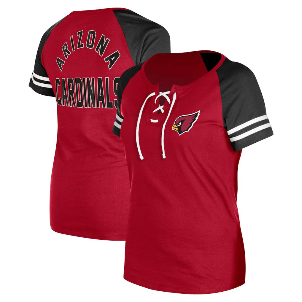 Arizona Cardinals New Era Women's Lace-Up Raglan T-Shirt - Cardinal T-shirts